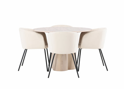 Venture Home Berit & Olivia Matstolar Beige + Runda Matbord ⌀110 Whitewash