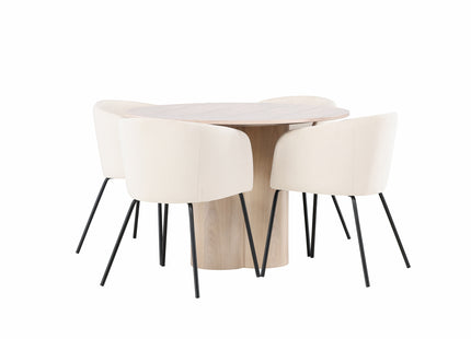 Venture Home Berit & Olivia Matstolar Beige + Runda Matbord ⌀110 Whitewash