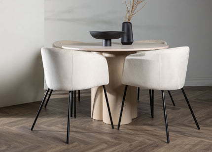 Venture Home Berit & Olivia Matstolar Beige + Runda Matbord ⌀110 Whitewash
