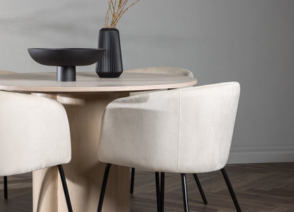 Venture Home Berit & Olivia Matstolar Beige + Runda Matbord ⌀110 Whitewash