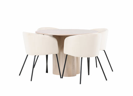 Venture Home Berit & Olivia Matstolar Beige + Runda Matbord ⌀110 Whitewash