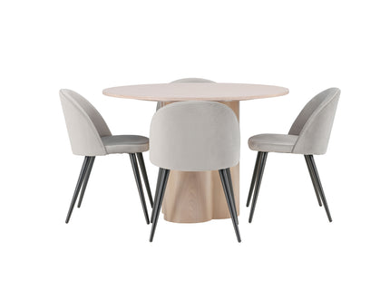 Venture Home Velvet & Olivia Matstolar 2-pack Grå + Runda Matbord ⌀110 Whitewash