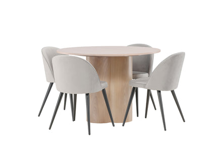 Venture Home Velvet & Olivia Matstolar 2-pack Grå + Runda Matbord ⌀110 Whitewash
