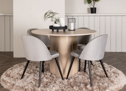 Venture Home Velvet & Olivia Matstolar 2-pack Grå + Runda Matbord ⌀110 Whitewash