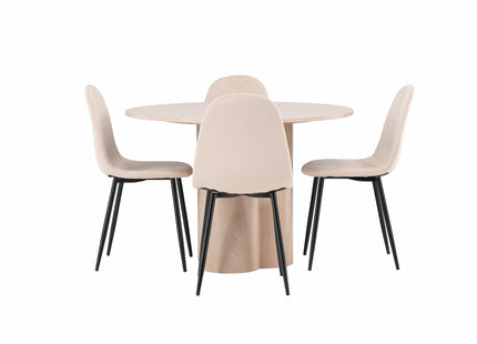 Venture Home Polar & Olivia Matstolar 2-pack Beige + Runda Matbord ⌀110 Whitewash