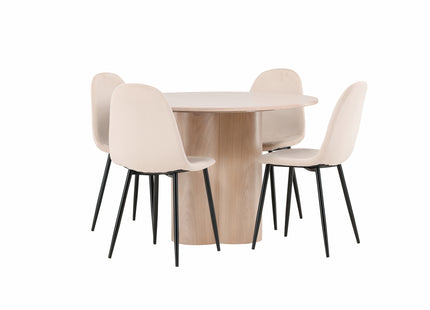 Venture Home Polar & Olivia Matstolar 2-pack Beige + Runda Matbord ⌀110 Whitewash