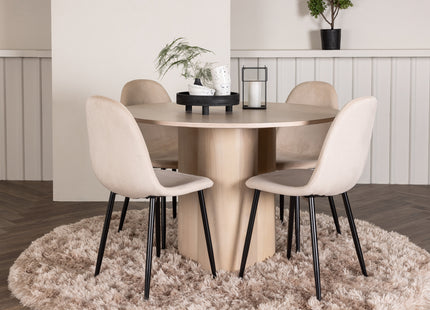 Venture Home Polar & Olivia Matstolar 2-pack Beige + Runda Matbord ⌀110 Whitewash