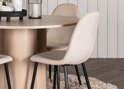 Venture Home Polar & Olivia Matstolar 2-pack Beige + Runda Matbord ⌀110 Whitewash