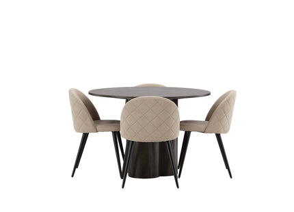 Venture Home Velvet & Olivia Matstolar 2-pack Beige + Runda Matbord ⌀110 Mocca