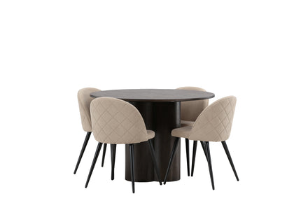 Venture Home Velvet & Olivia Matstolar 2-pack Beige + Runda Matbord ⌀110 Mocca