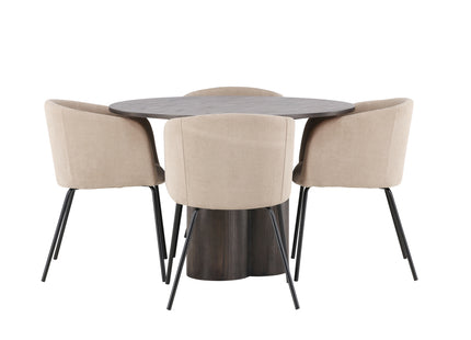 Venture Home Berit & Olivia Matstolar Beige + Runda Matbord ⌀110 Mocca
