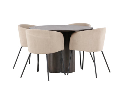 Venture Home Berit & Olivia Matstolar Beige + Runda Matbord ⌀110 Mocca