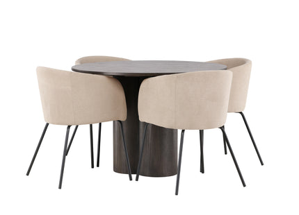 Venture Home Berit & Olivia Matstolar Beige + Runda Matbord ⌀110 Mocca