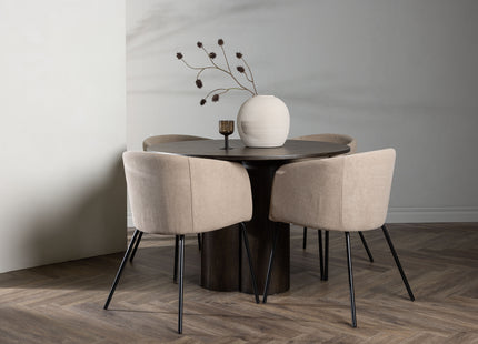 Venture Home Berit & Olivia Matstolar Beige + Runda Matbord ⌀110 Mocca