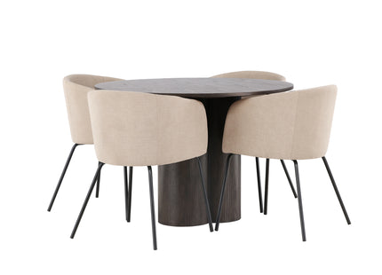 Venture Home Berit & Olivia Matstolar Beige + Runda Matbord ⌀110 Mocca