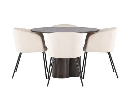 Venture Home Berit & Olivia Matstolar Beige + Runda Matbord ⌀110 Mocca