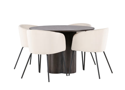 Venture Home Berit & Olivia Matstolar Beige + Runda Matbord ⌀110 Mocca