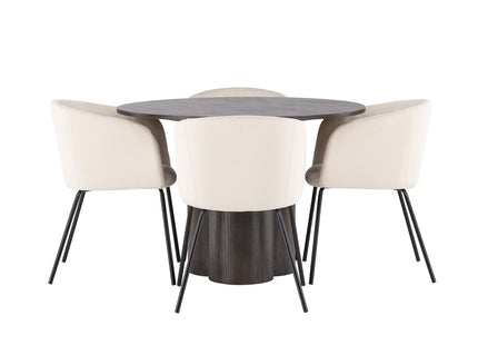 Venture Home Berit & Olivia Matstolar Beige + Runda Matbord ⌀110 Mocca