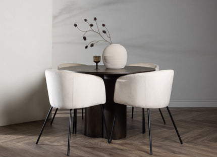 Venture Home Berit & Olivia Matstolar Beige + Runda Matbord ⌀110 Mocca