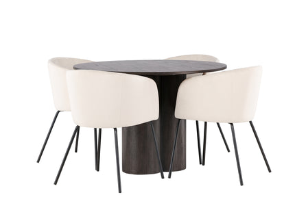 Venture Home Berit & Olivia Matstolar Beige + Runda Matbord ⌀110 Mocca