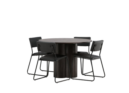 Venture Home Kenth & Olivia Matstolar 2-pack Svart + Runda Matbord ⌀110 Mocca