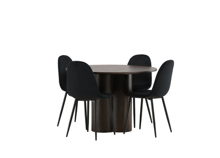 Venture Home Polar & Olivia Matstolar 2-pack Svart + Runda Matbord ⌀110 Mocca