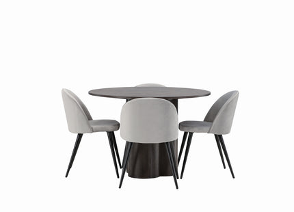 Venture Home Velvet & Olivia Matstolar 2-pack Grå + Runda Matbord ⌀110 Mocca