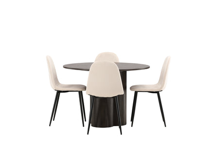 Venture Home Polar & Olivia Matstolar 2-pack Beige + Runda Matbord ⌀110 Mocca