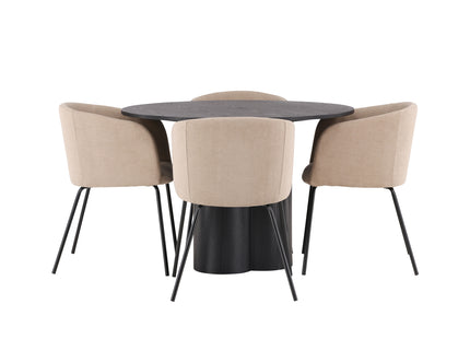 Venture Home Berit & Olivia Matstolar Beige + Runda Matbord ⌀110 Svart
