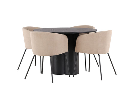 Venture Home Berit & Olivia Matstolar Beige + Runda Matbord ⌀110 Svart