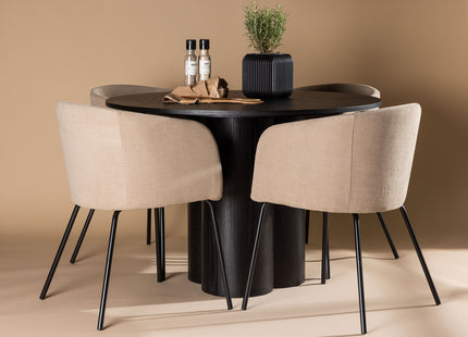 Venture Home Berit & Olivia Matstolar Beige + Runda Matbord ⌀110 Svart