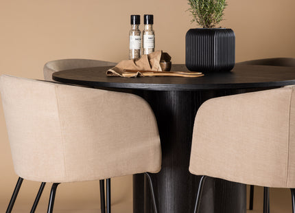 Venture Home Berit & Olivia Matstolar Beige + Runda Matbord ⌀110 Svart