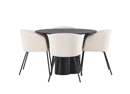 Venture Home Berit & Olivia Matstolar Beige + Runda Matbord ⌀110 Svart