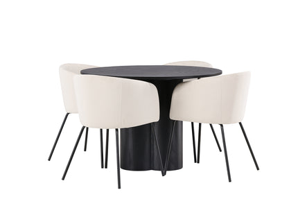 Venture Home Berit & Olivia Matstolar Beige + Runda Matbord ⌀110 Svart