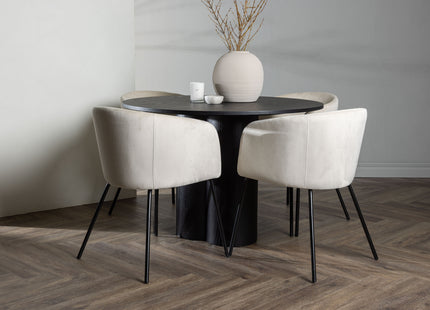 Venture Home Berit & Olivia Matstolar Beige + Runda Matbord ⌀110 Svart
