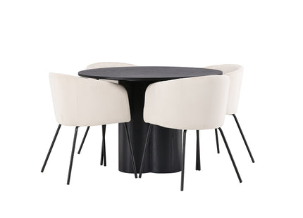 Venture Home Berit & Olivia Matstolar Beige + Runda Matbord ⌀110 Svart