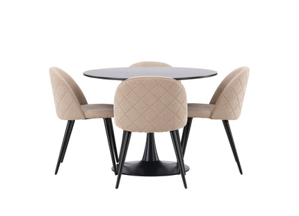 Venture Home Velvet & Glade Matstolar 2-pack Beige + Runda Matbord ⌀100 Svart
