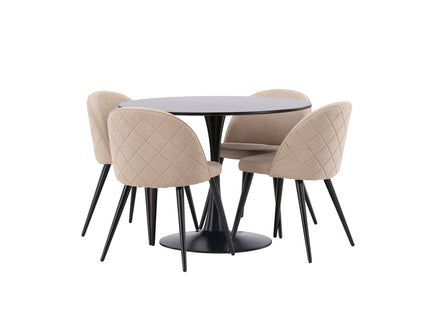 Venture Home Velvet & Glade Matstolar 2-pack Beige + Runda Matbord ⌀100 Svart
