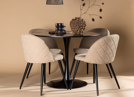 Venture Home Velvet & Glade Matstolar 2-pack Beige + Runda Matbord ⌀100 Svart