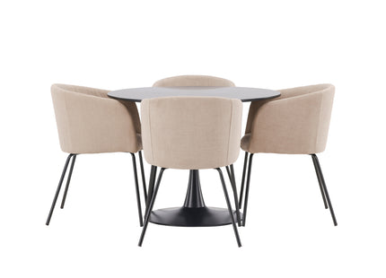 Venture Home Berit & Glade Matstolar Beige + Runda Matbord ⌀100 Svart