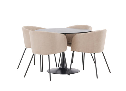 Venture Home Berit & Glade Matstolar Beige + Runda Matbord ⌀100 Svart