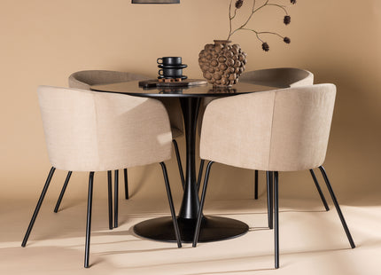 Venture Home Berit & Glade Matstolar Beige + Runda Matbord ⌀100 Svart