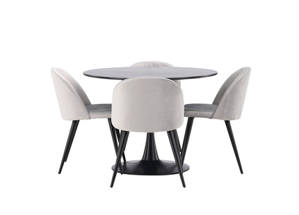 Venture Home Velvet & Glade Matstolar 2-pack Grå + Runda Matbord ⌀100 Svart