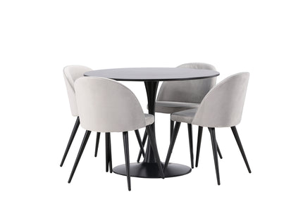 Venture Home Velvet & Glade Matstolar 2-pack Grå + Runda Matbord ⌀100 Svart