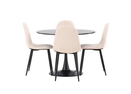 Venture Home Polar & Glade Matstolar 2-pack Beige + Runda Matbord ⌀100 Svart