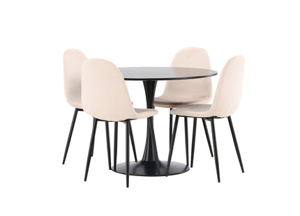 Venture Home Polar & Glade Matstolar 2-pack Beige + Runda Matbord ⌀100 Svart