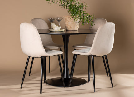 Venture Home Polar & Glade Matstolar 2-pack Beige + Runda Matbord ⌀100 Svart