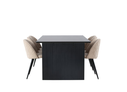 Venture Home Velvet & Vail Matstolar 2-pack Beige + Rektangulära Matbord 200 × 100 Svart
