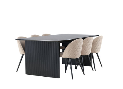 Venture Home Velvet & Vail Matstolar 2-pack Beige + Rektangulära Matbord 200 × 100 Svart