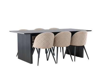 Venture Home Velvet & Vail Matstolar 2-pack Beige + Rektangulära Matbord 200 × 100 Svart